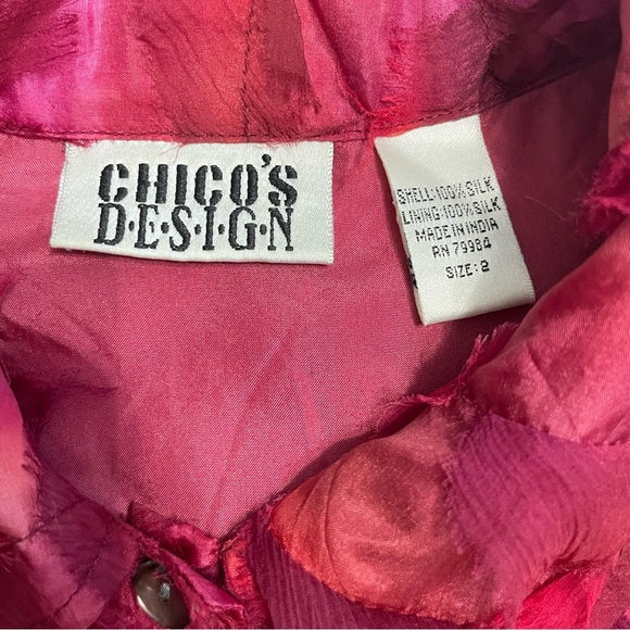 RARE Chico’s Design Textured 100% Silk Button Front Blouse Pink Red Size 2 (M/L) - Picture 10 of 16